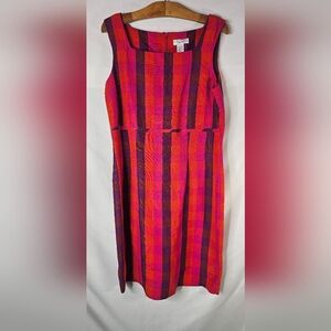 Pure and Simple Linen Sheath Dress Plaid Orange 12 Preppy Work Office Mod Retro